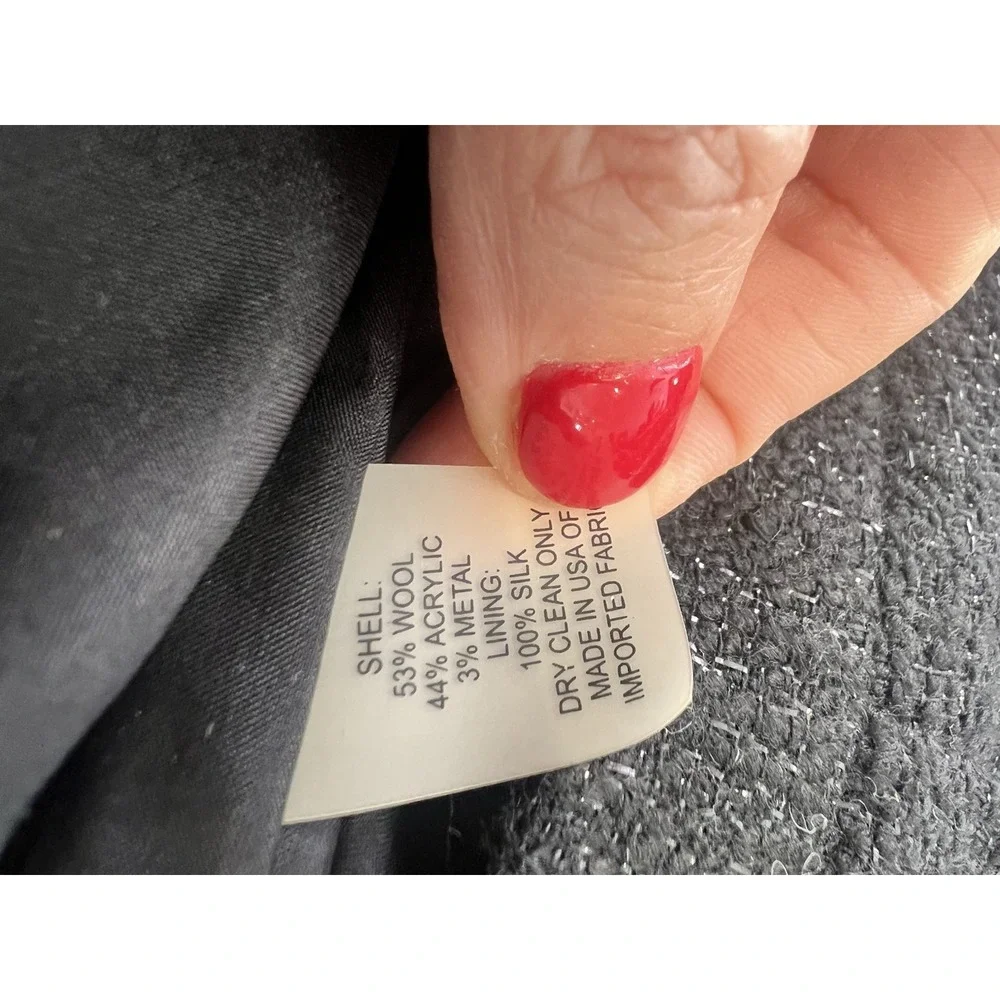 PETER SOM $3K  BLACK SHIMMER 2 PIECE COAT SKIRT SUIT SET OUTFIT WOOL WOMEN'S 6